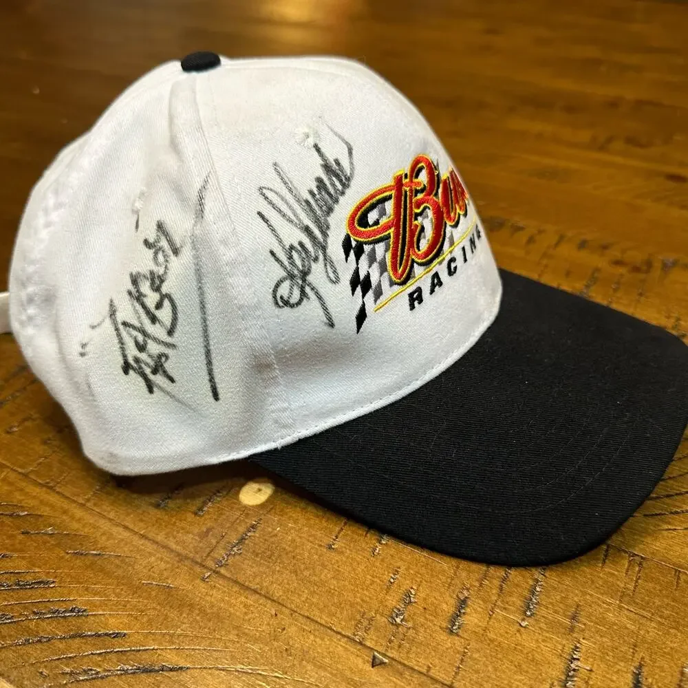 Vintage BUD Racing Cap Crew Autographed Strapback Hat Made - Big Stitched Logo